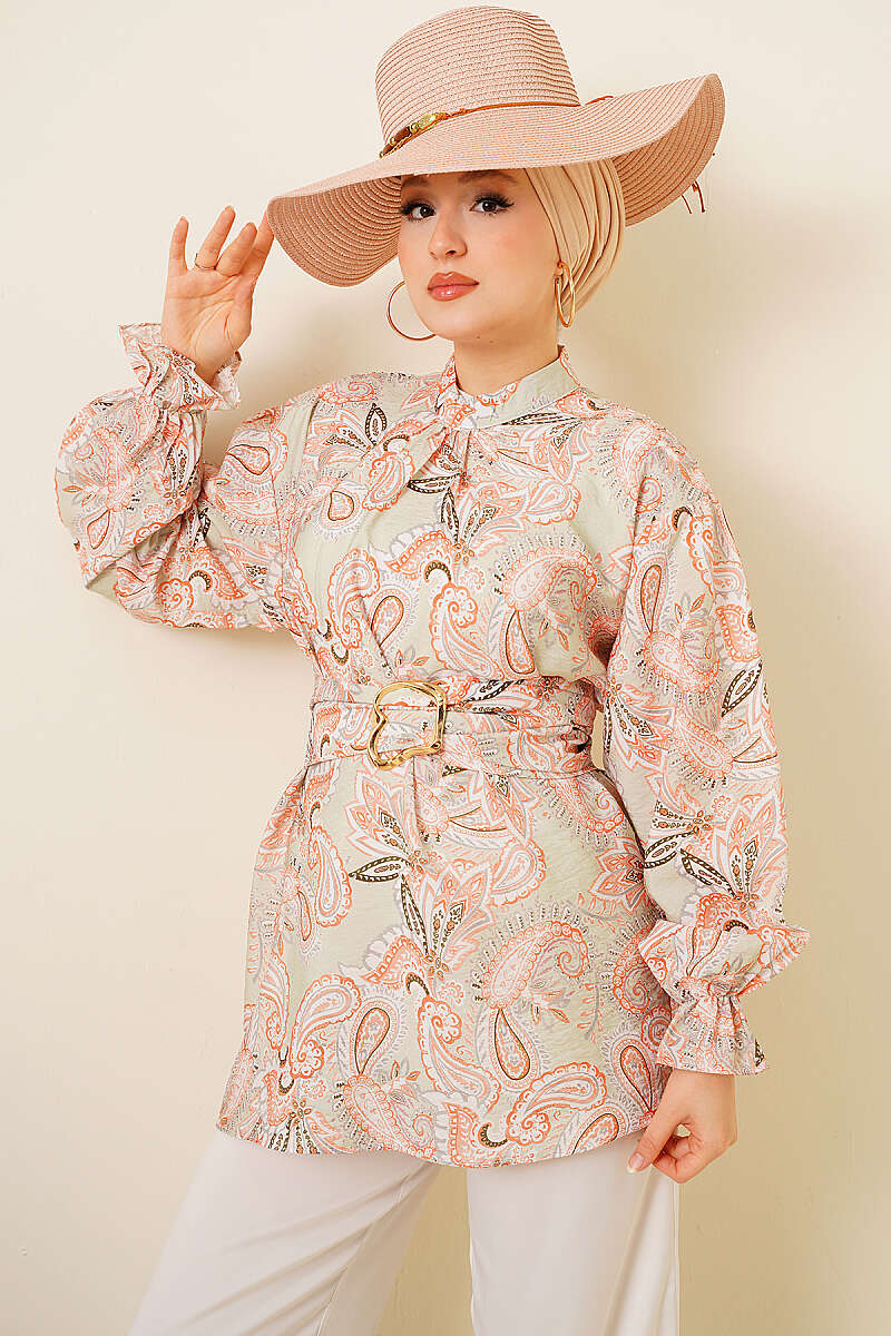 Paisley Tunic with Gold Buckle - Mint