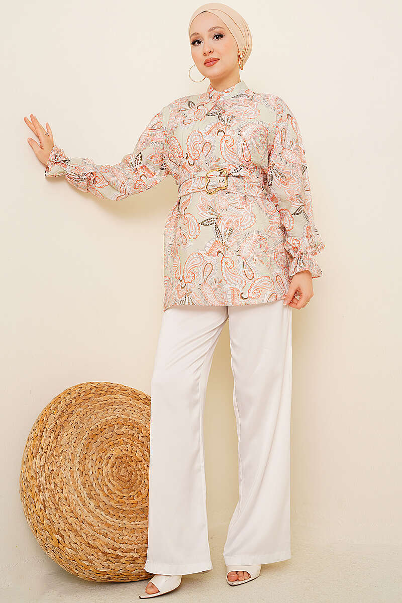 Paisley Tunic with Gold Buckle - Mint