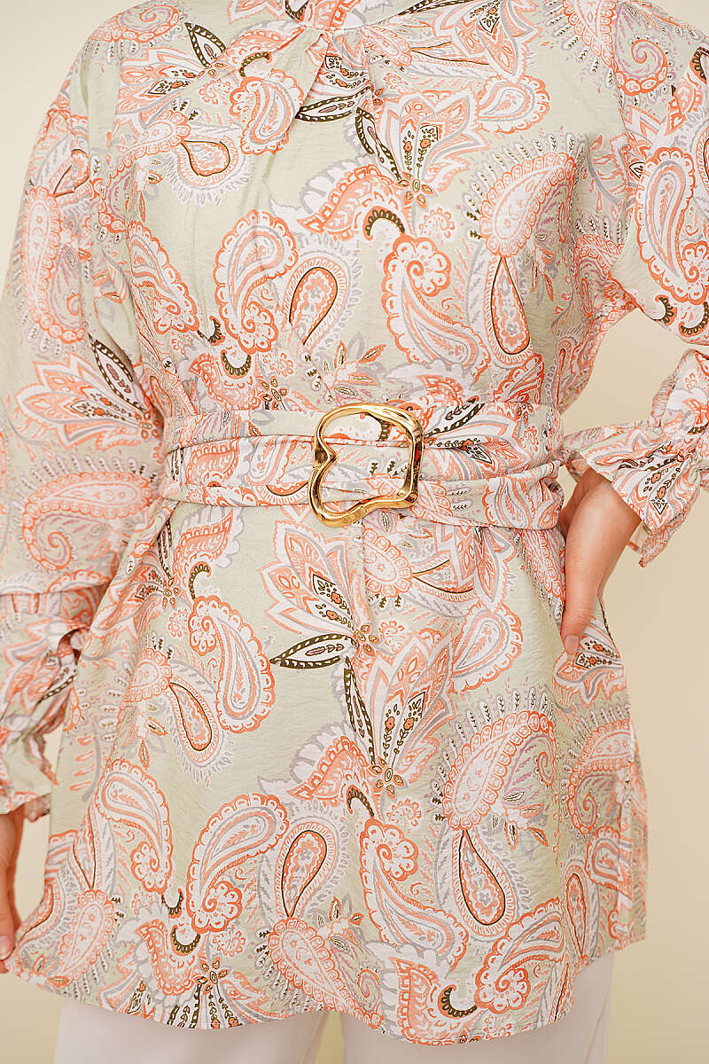 Paisley Tunic with Gold Buckle - Mint
