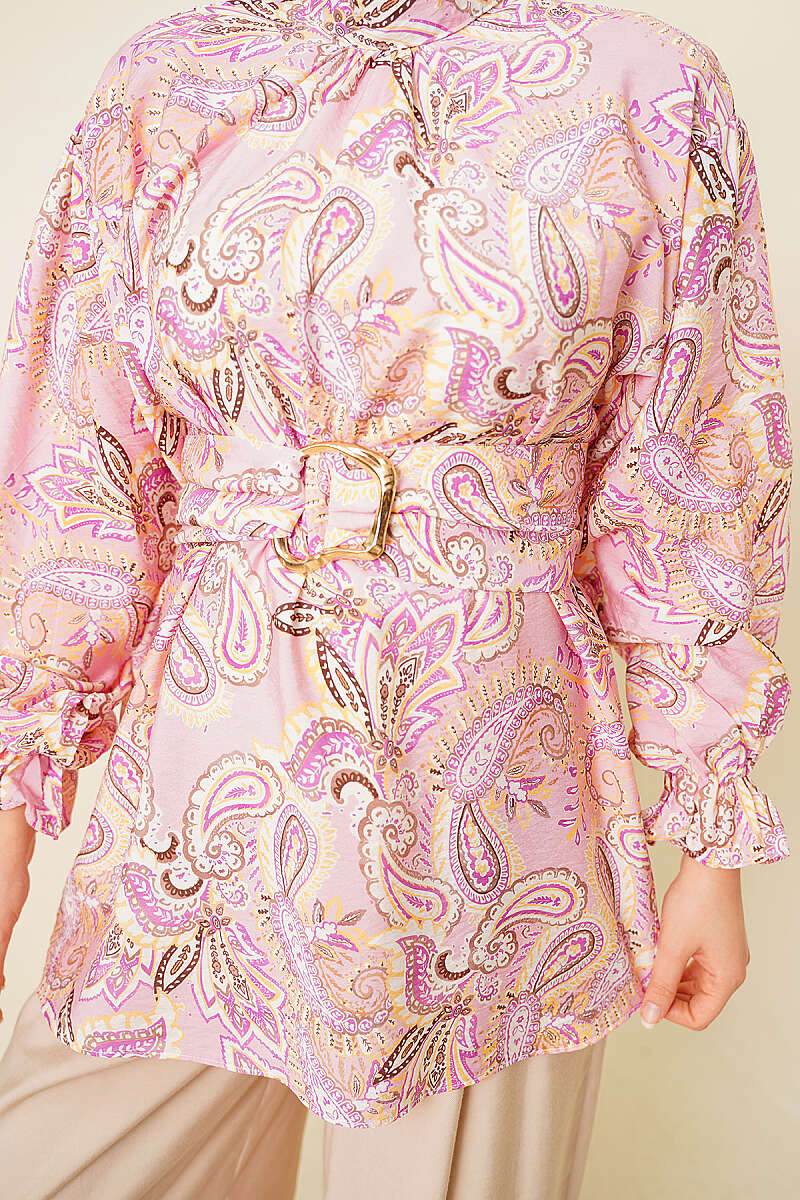Paisley Tunic with Gold Buckle - Pink