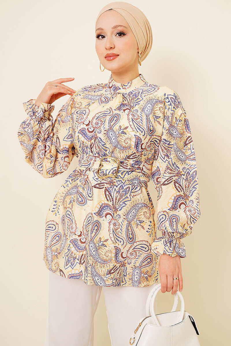 Paisley Tunic with Gold Buckle - Yellow
