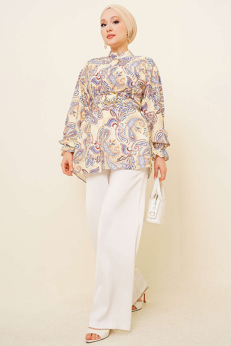 Paisley Tunic with Gold Buckle - Yellow