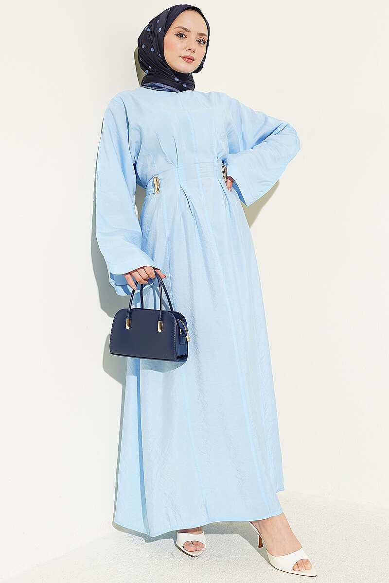 Dart Dress with Gold Buckle - Light Blue