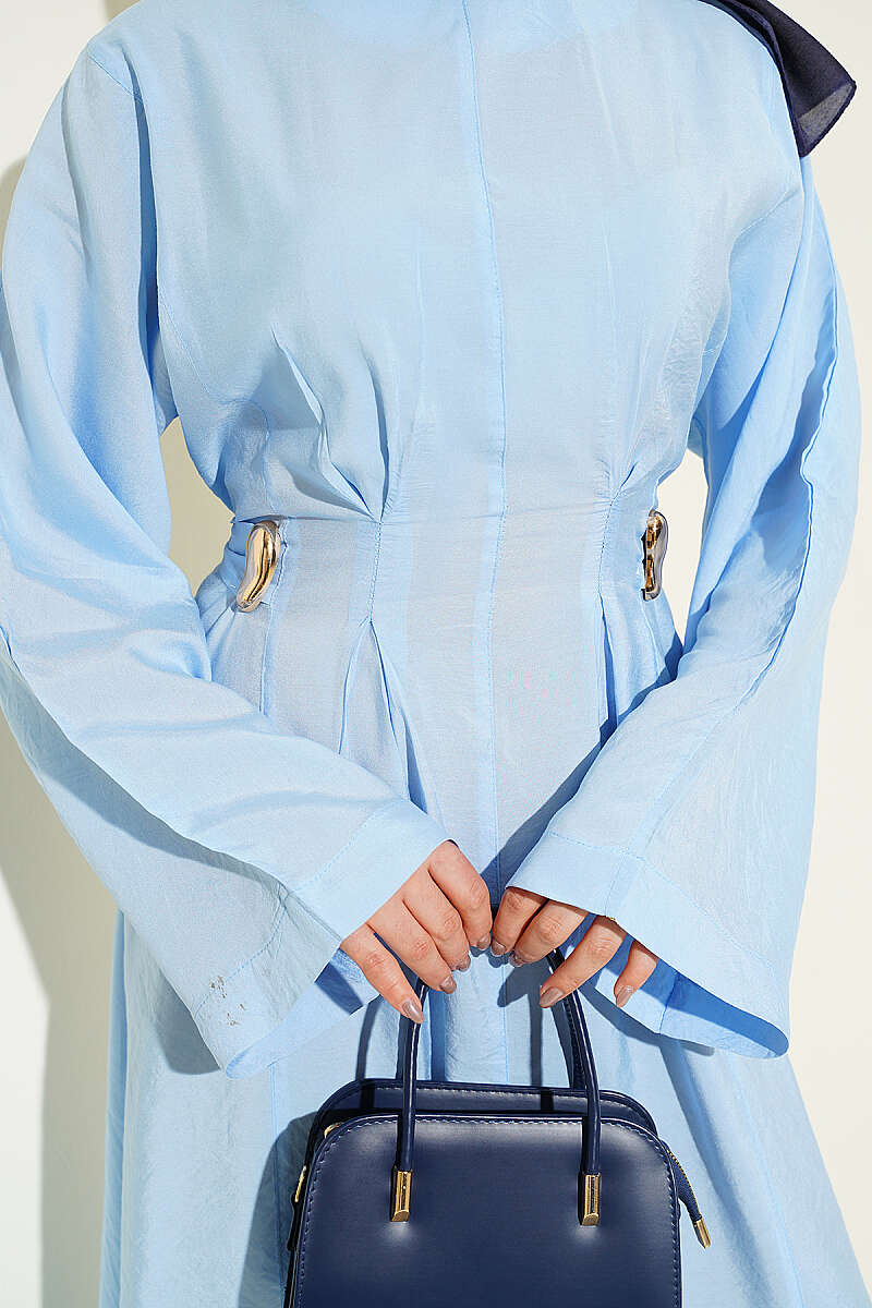 Dart Dress with Gold Buckle - Light Blue