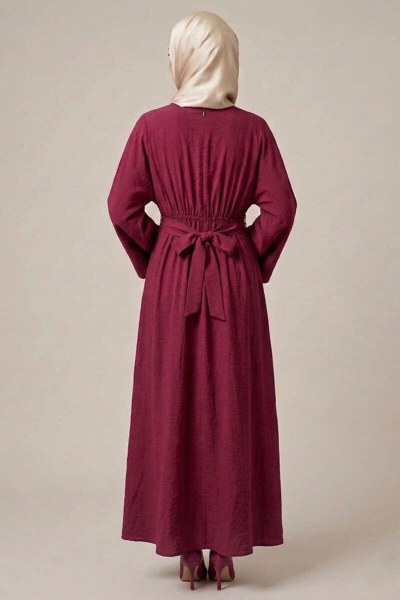 Dart Dress with Gold Buckle - Burgundy