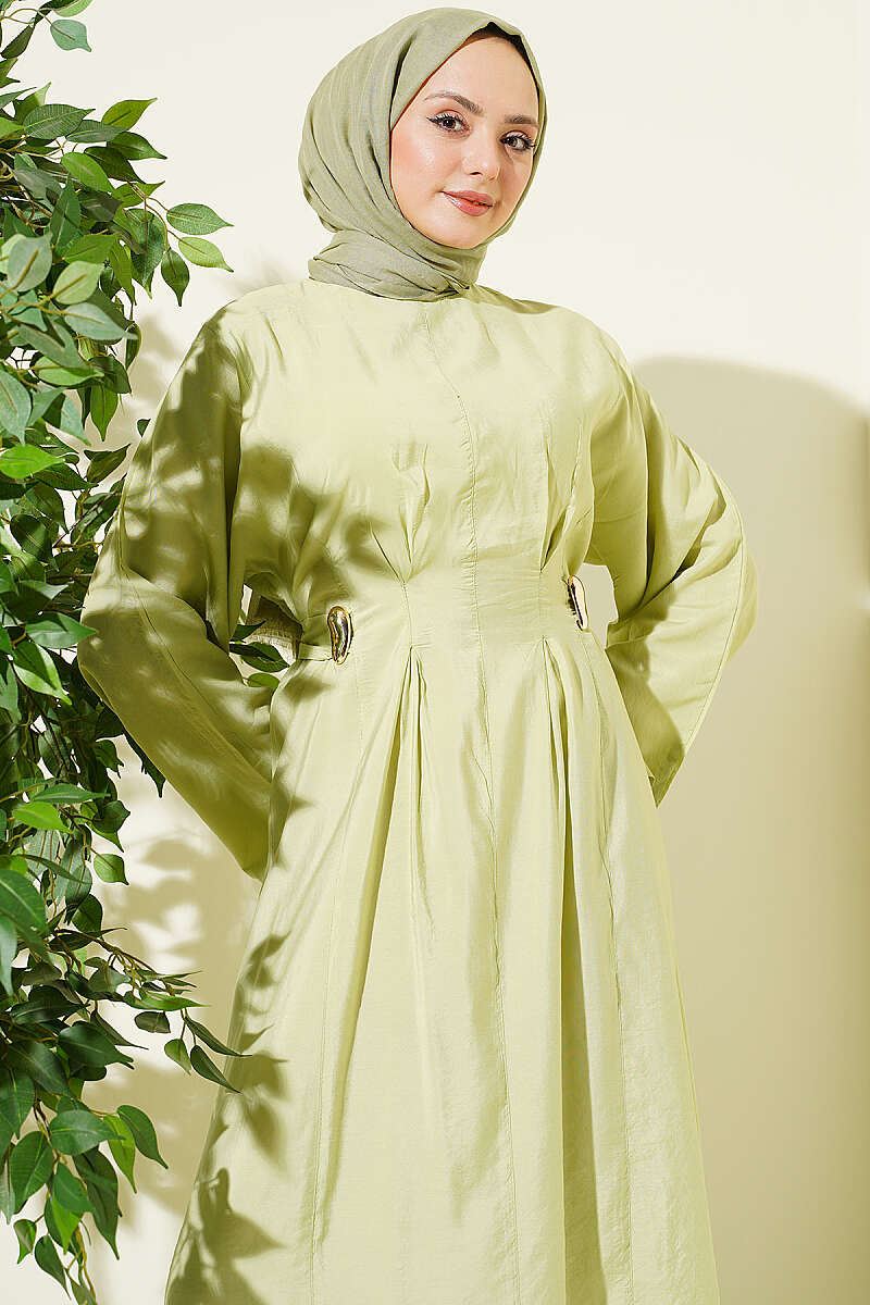 Dart Dress with Gold Buckle - Almond Green