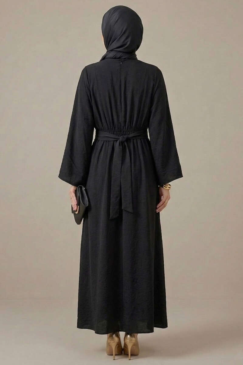 Dart Dress with Gold Buckle - Black