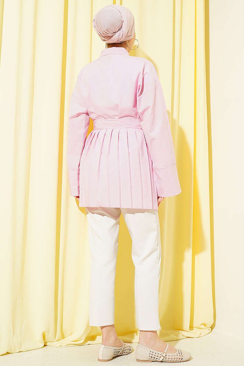 Pleat-Detail Shirt with Gold Buckle - Pink