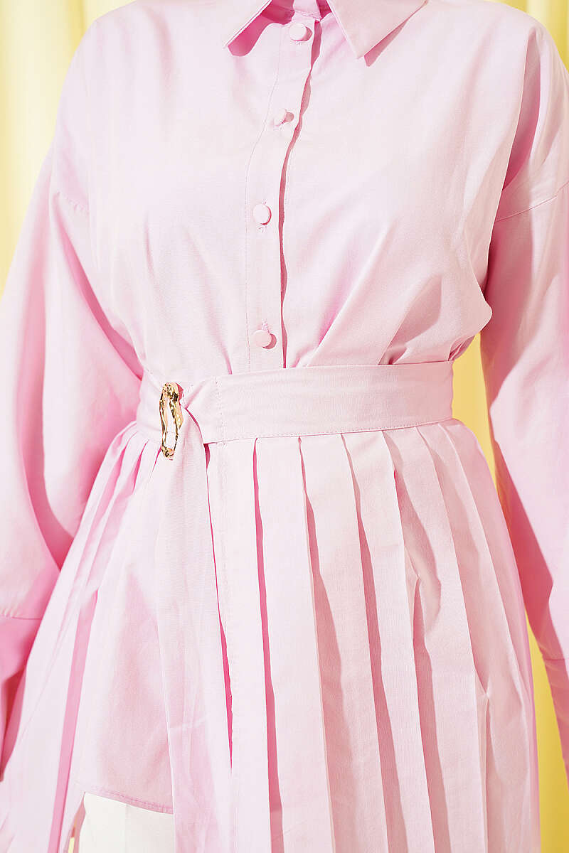 Pleat-Detail Shirt with Gold Buckle - Pink