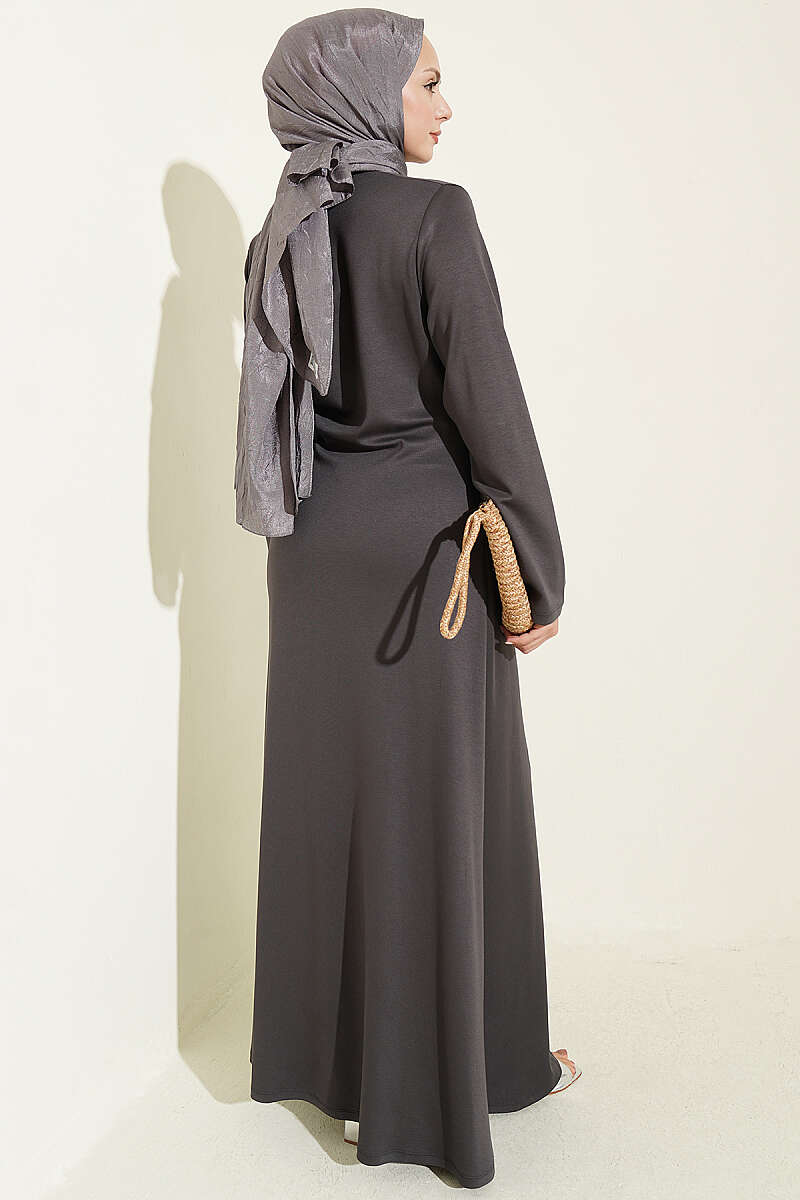 Side-Tie Dress with Gold Buckle - Smoke Grey
