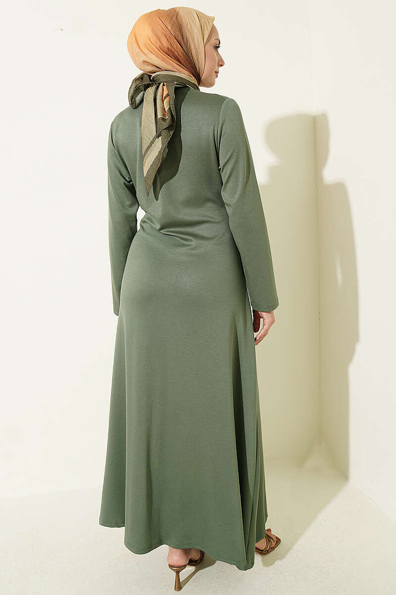 Side-Tie Dress with Gold Buckle - Khaki