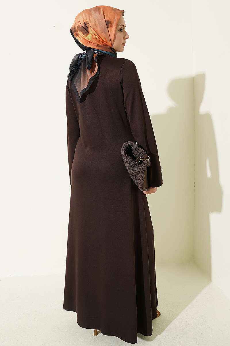 Side-Tie Dress with Gold Buckle - Brown