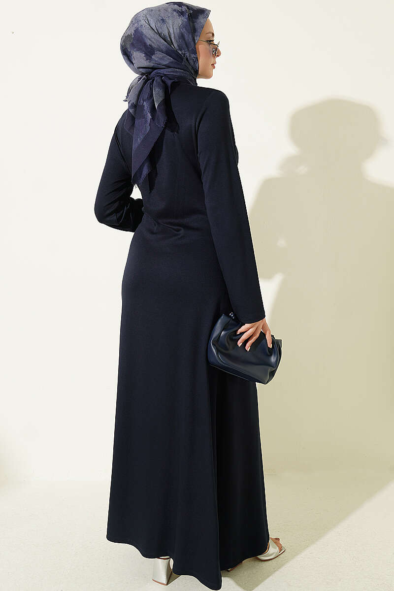 Side-Tie Dress with Gold Buckle - Navy