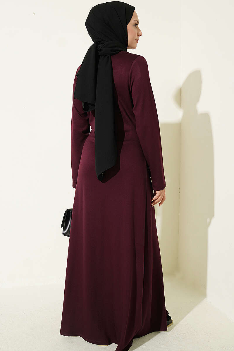Side-Tie Dress with Gold Buckle - Plum
