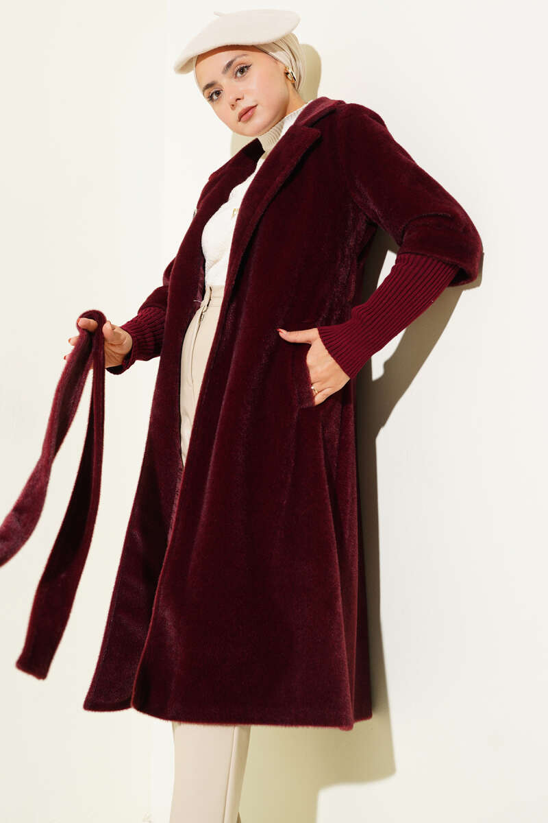 Goldfox Coat with Ribbed Cuffs - Burgundy
