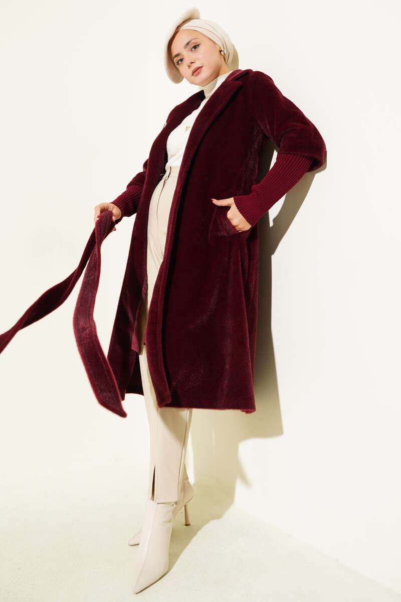 Goldfox Coat with Ribbed Cuffs - Burgundy