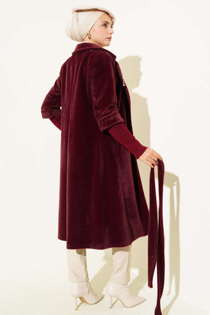 Goldfox Coat with Ribbed Cuffs - Burgundy