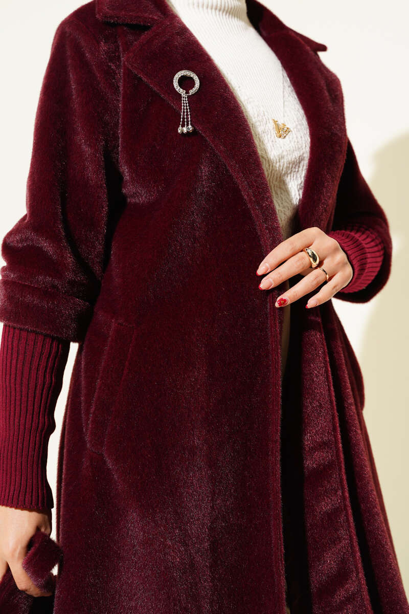 Goldfox Coat with Ribbed Cuffs - Burgundy
