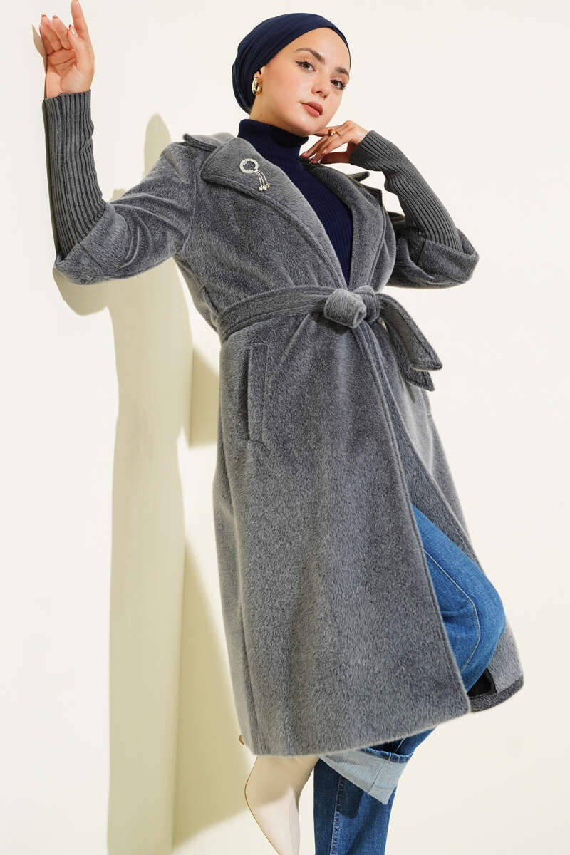 Goldfox Coat with Ribbed Cuffs - Grey