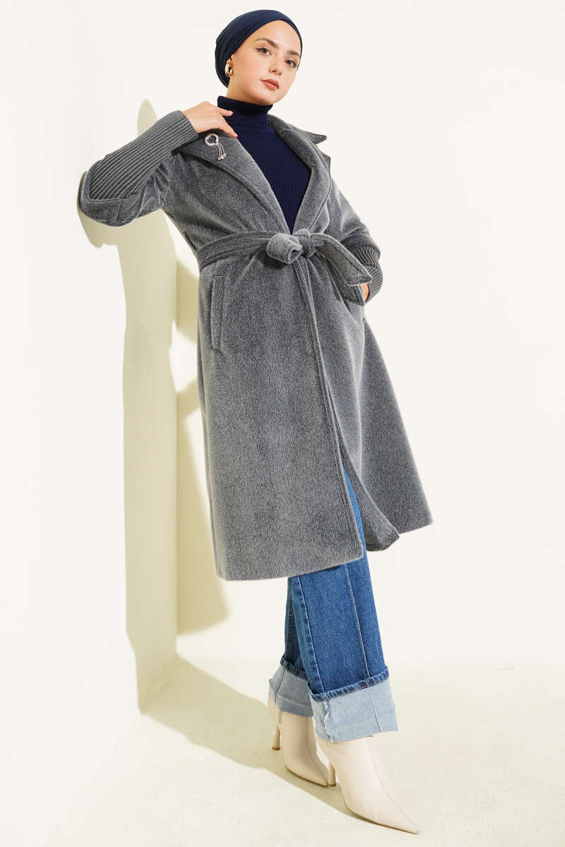 Goldfox Coat with Ribbed Cuffs - Grey