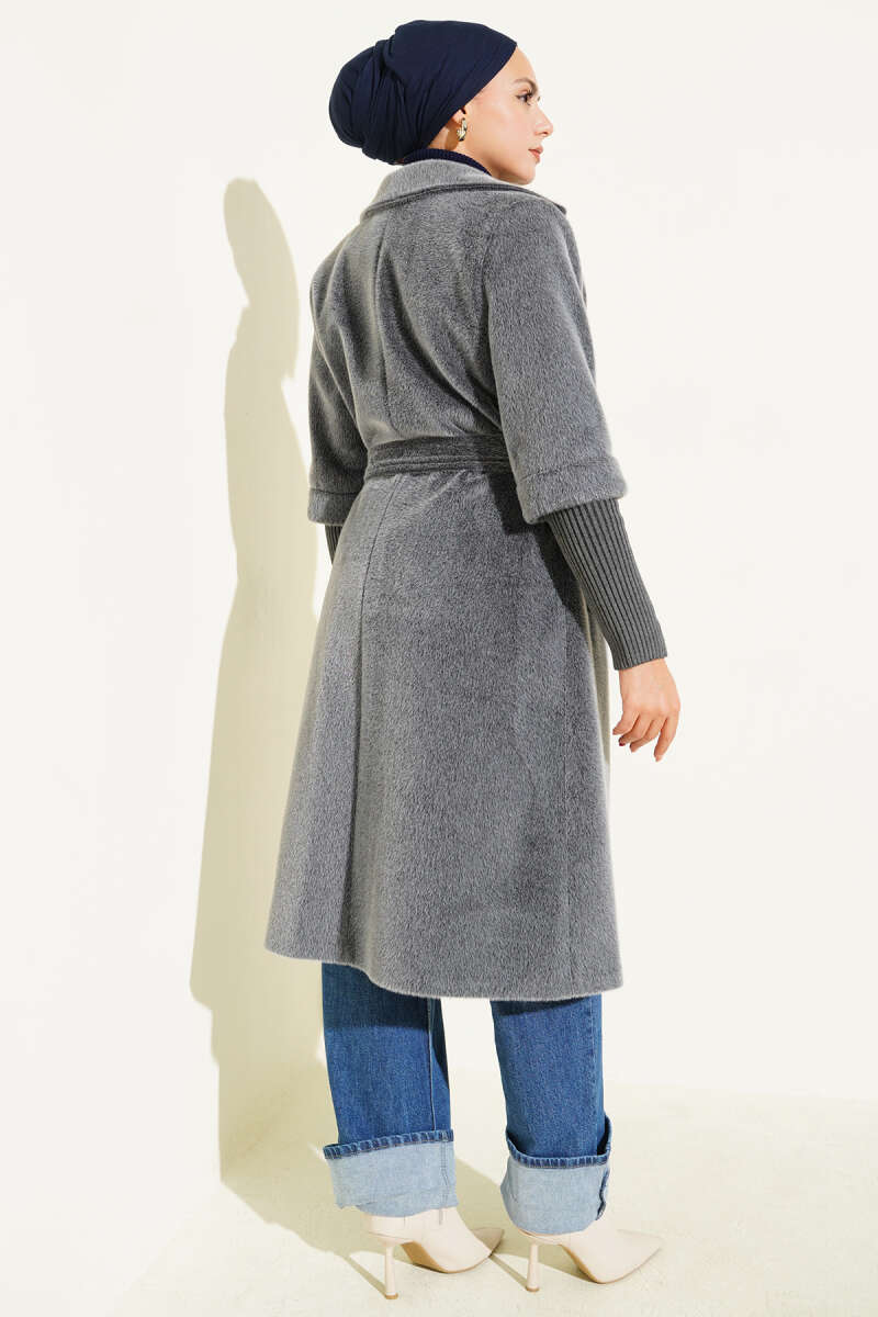 Goldfox Coat with Ribbed Cuffs - Grey