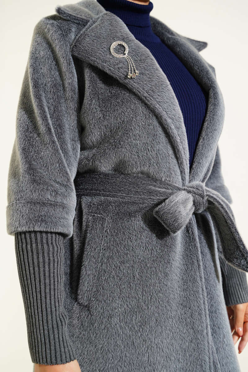 Goldfox Coat with Ribbed Cuffs - Grey