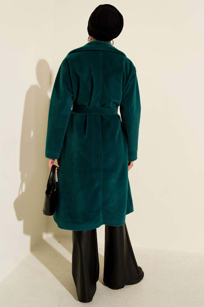 Belted Goldfox Felt Coat - Emerald