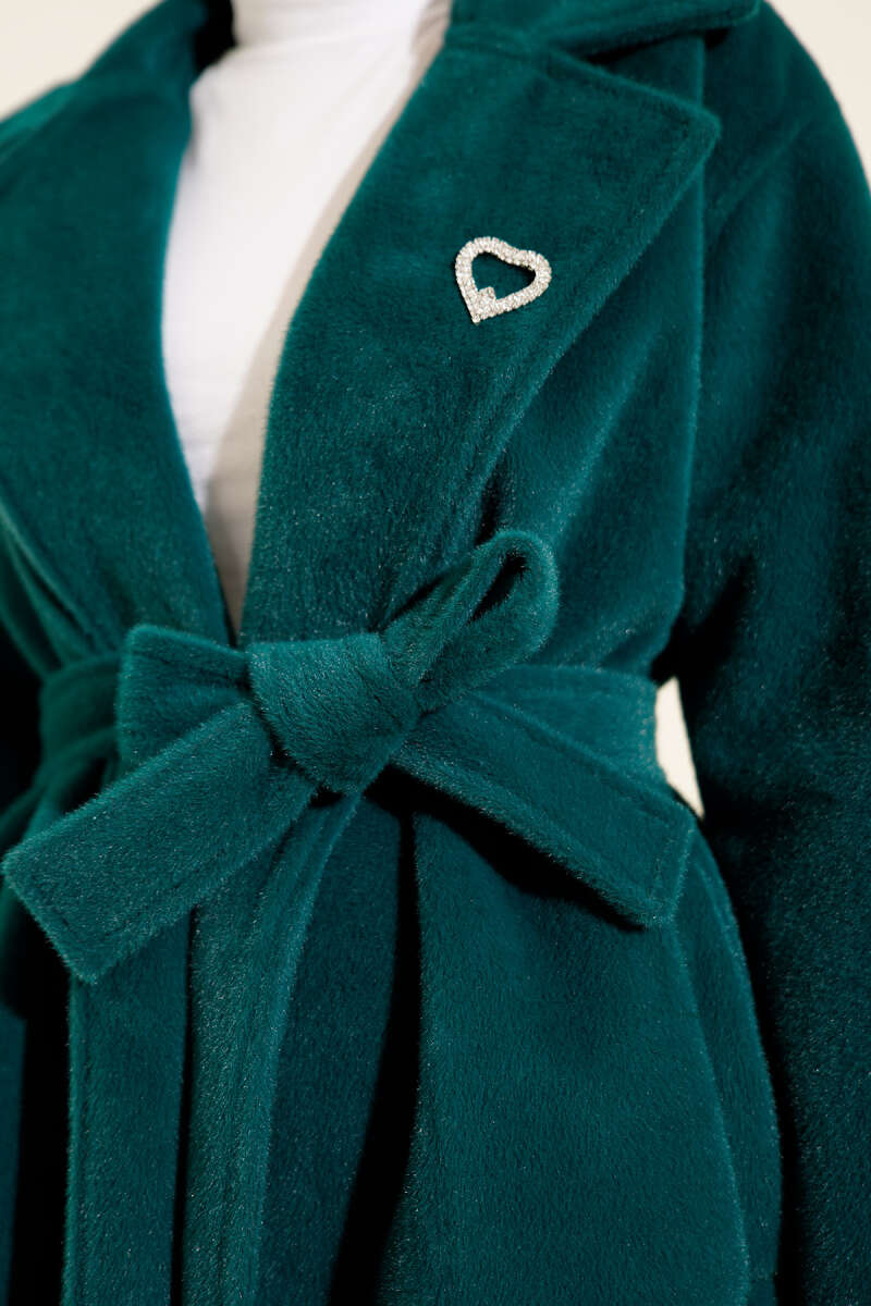 Belted Goldfox Felt Coat - Emerald