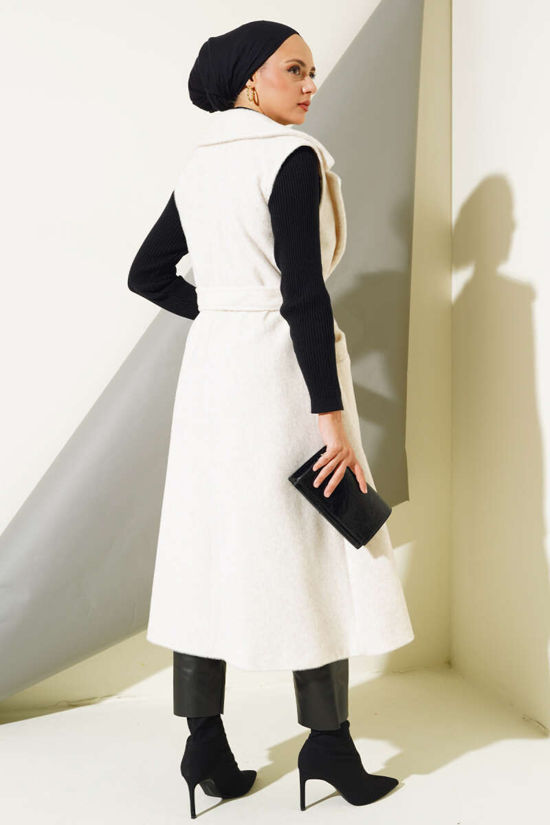 Long Belted Goldfox Vest - Ecru