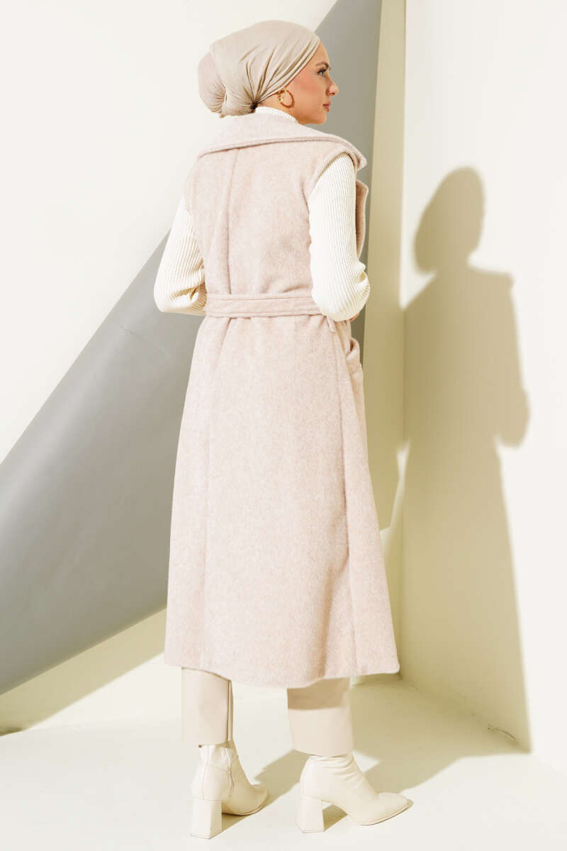 Long Belted Goldfox Vest - Powder