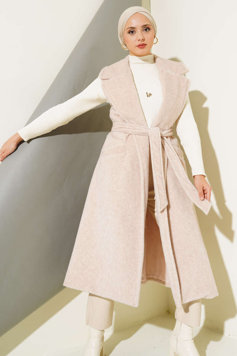 Long Belted Goldfox Vest - Powder