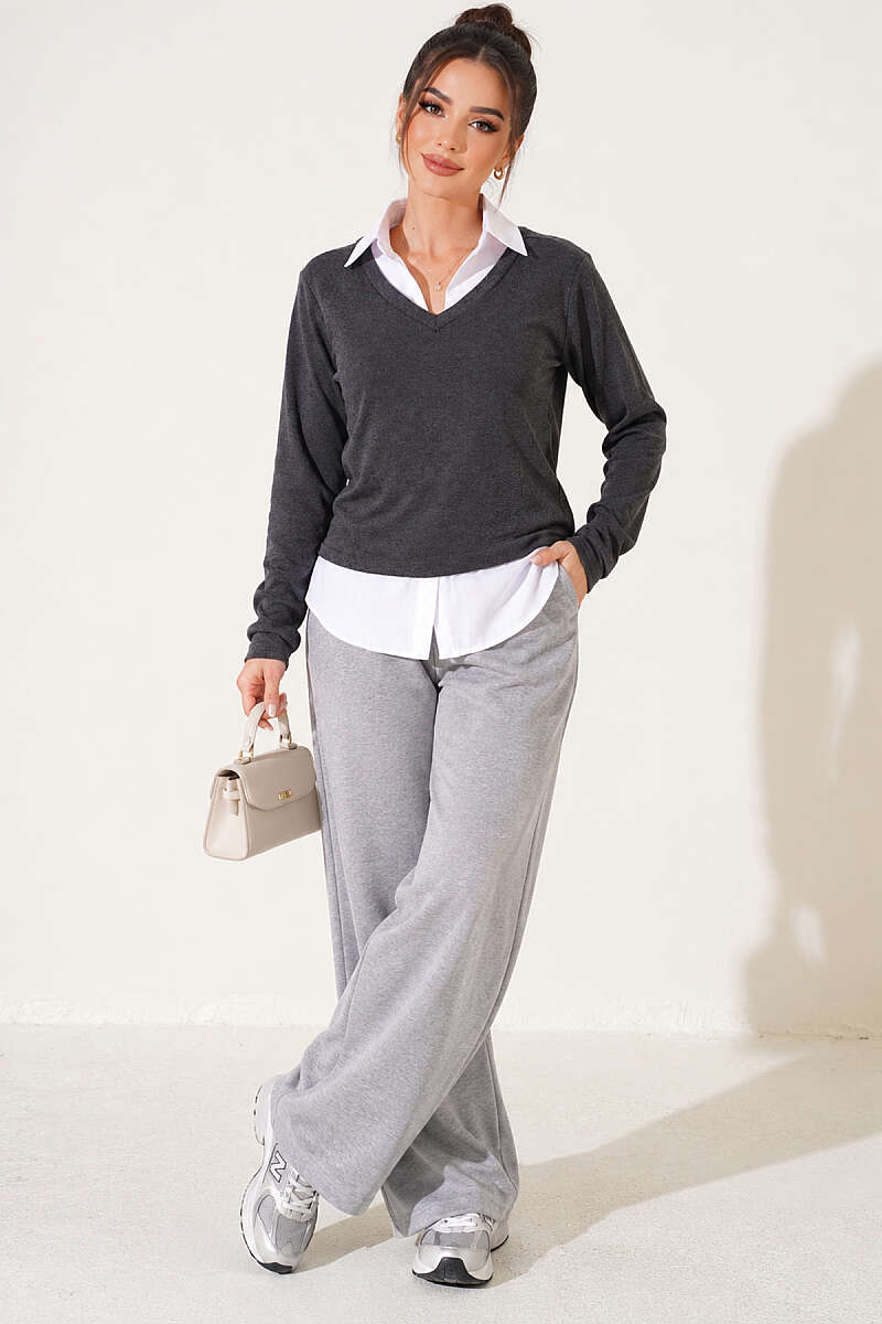 Sweatshirt with Shirt Trim - Smoke Grey