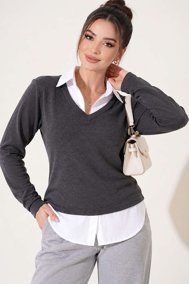 Sweatshirt with Shirt Trim - Smoke Grey