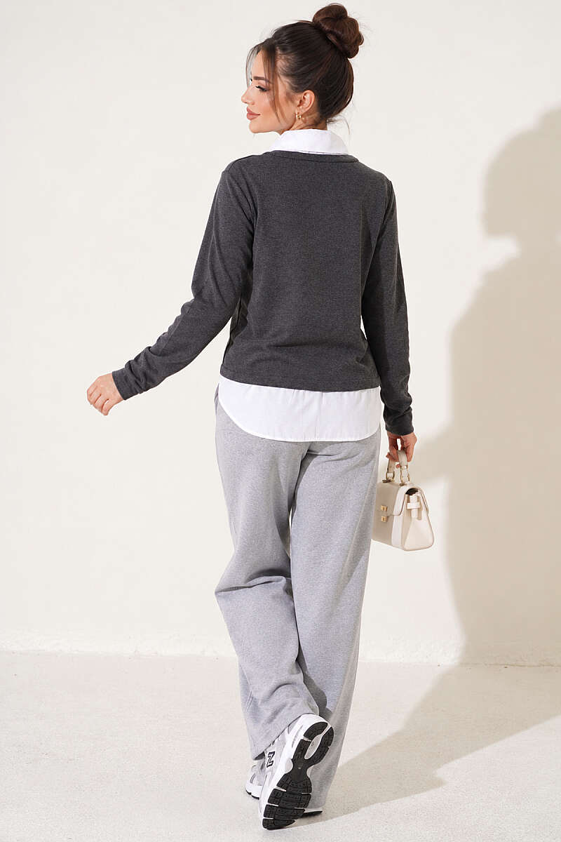 Sweatshirt with Shirt Trim - Smoke Grey