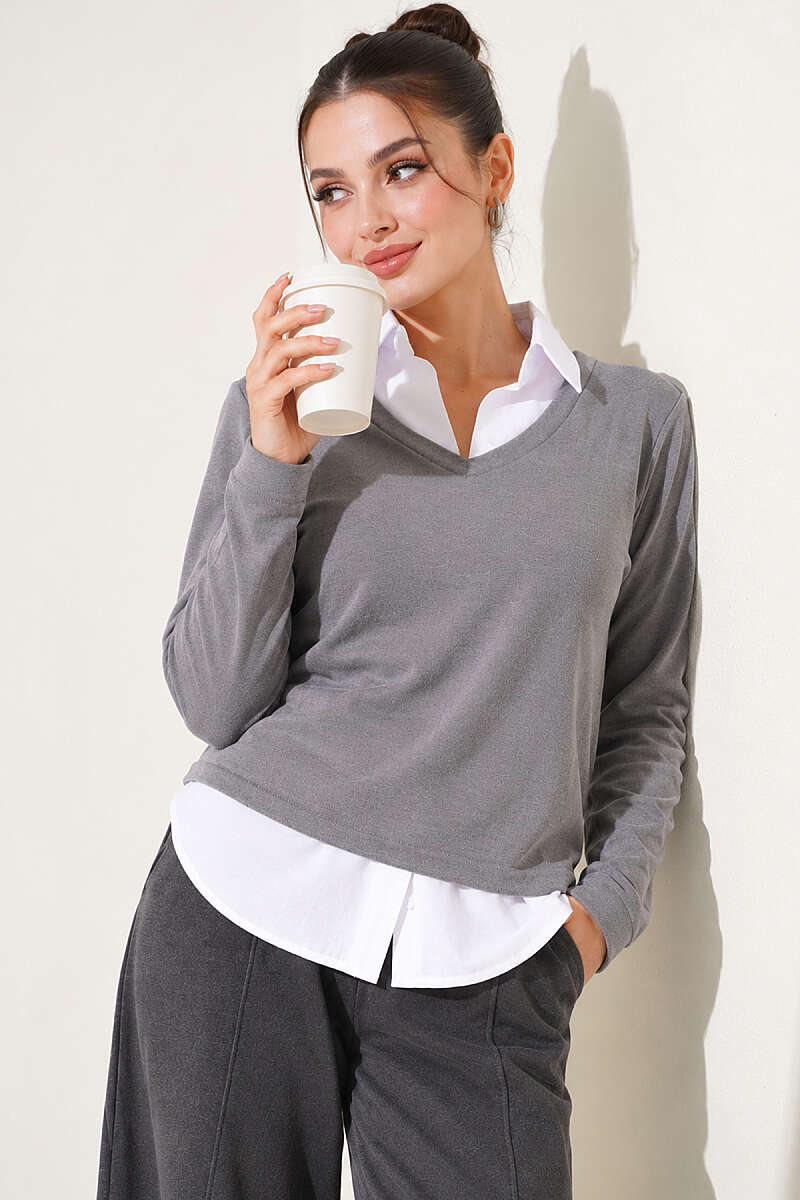 Sweatshirt with Shirt Trim - Grey