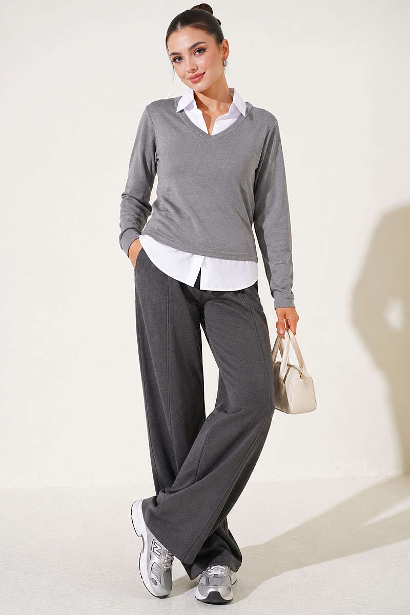 Sweatshirt with Shirt Trim - Grey