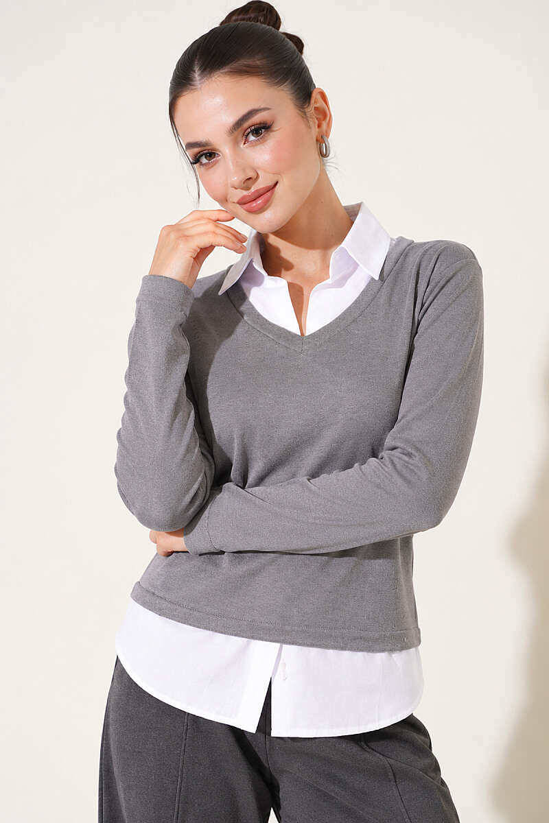 Sweatshirt with Shirt Trim - Grey