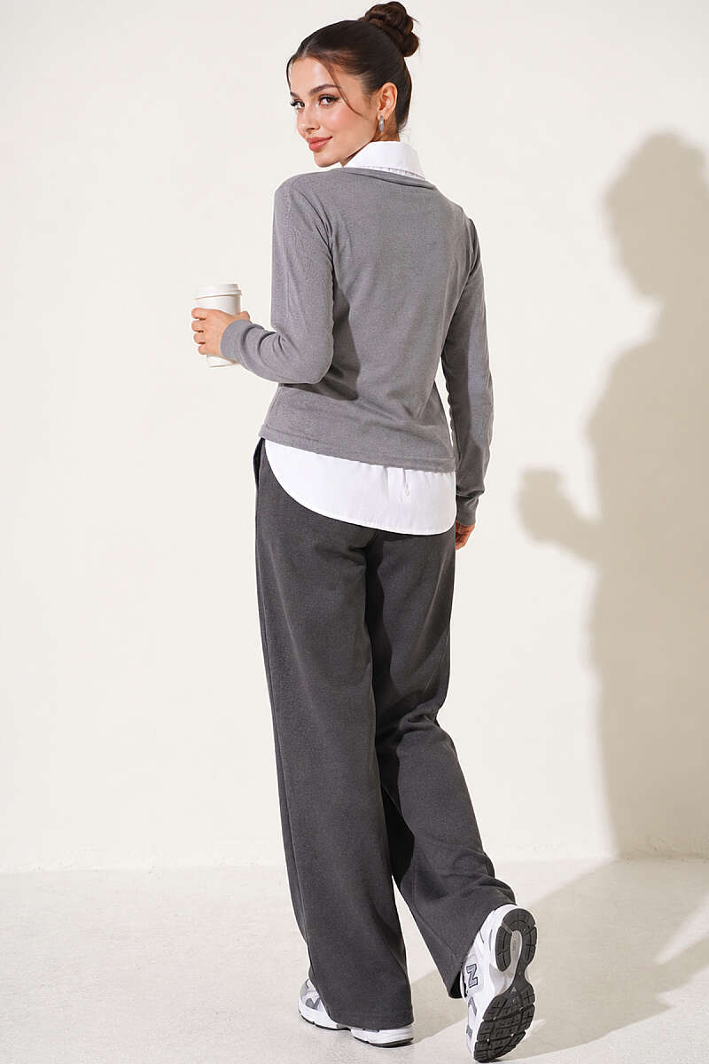 Sweatshirt with Shirt Trim - Grey