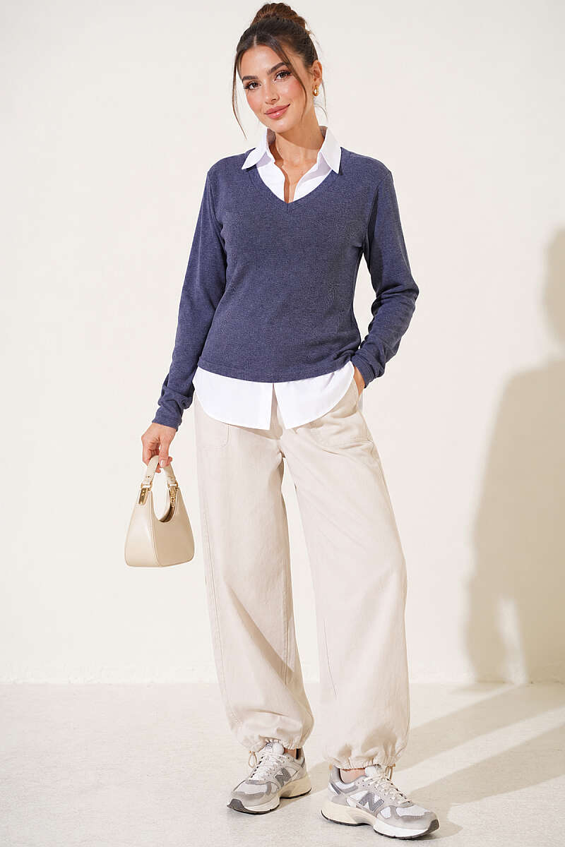 Sweatshirt with Shirt Trim - Indigo