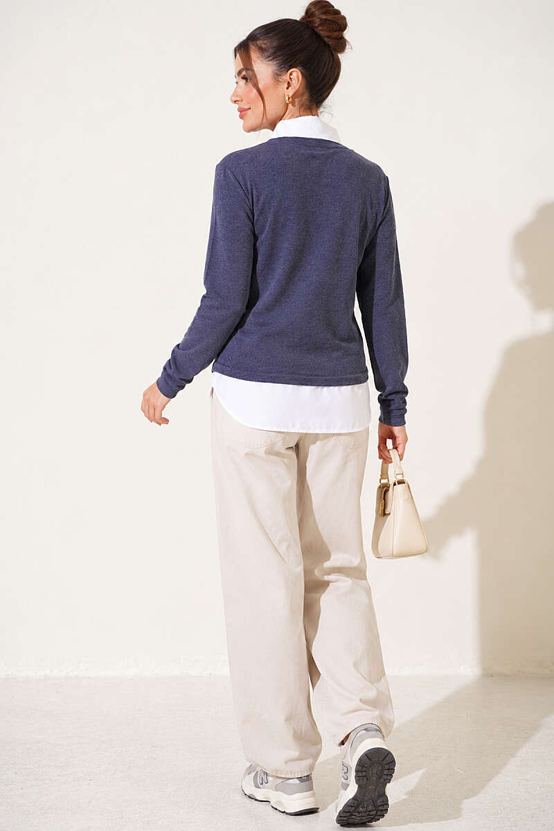 Sweatshirt with Shirt Trim - Indigo