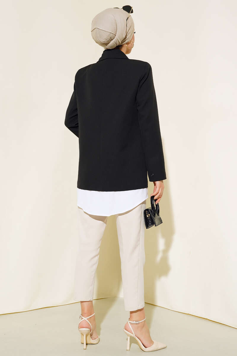 Six-Button Jacket with Shirt Trim - Black