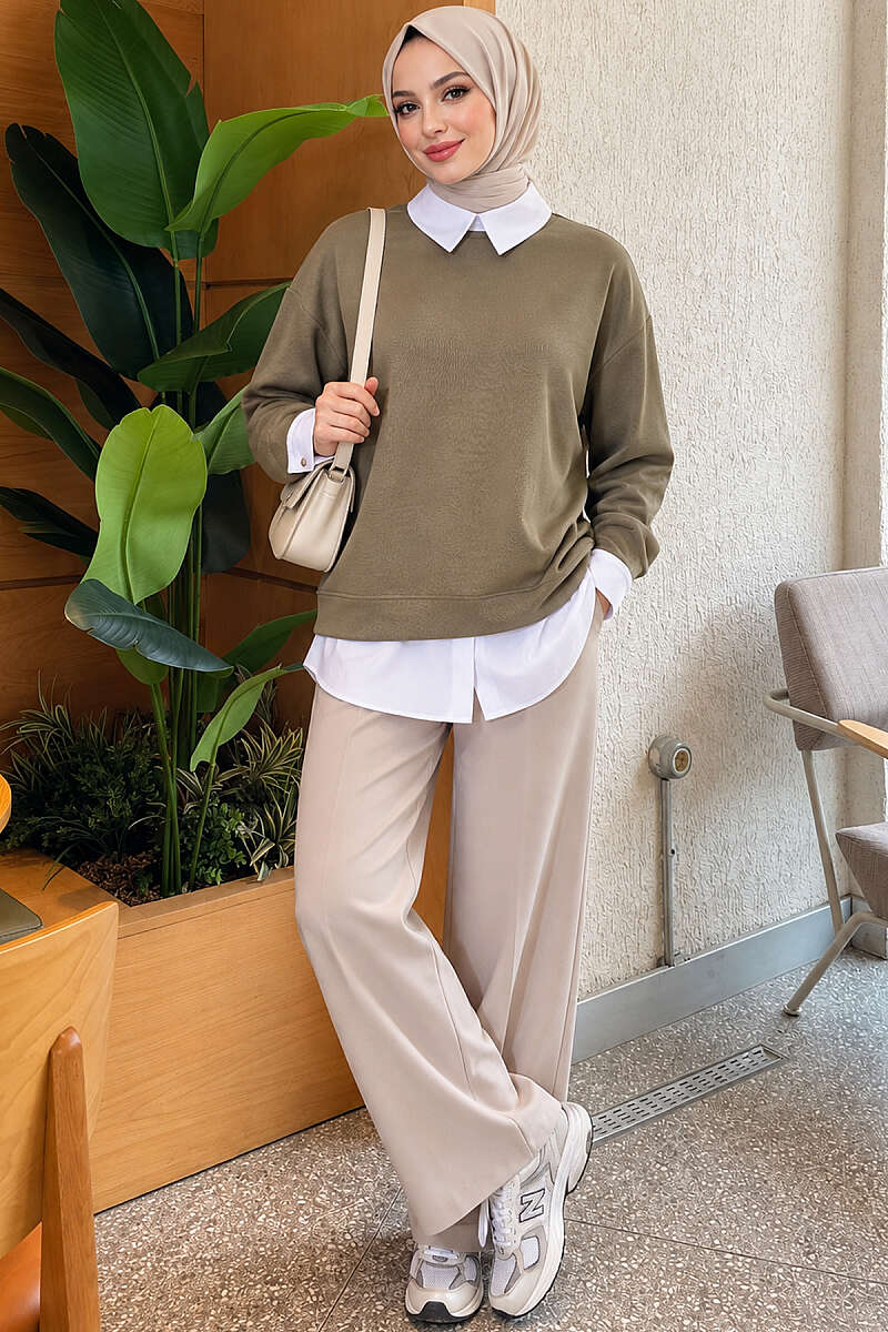 Shirt-Layered Basic Tunic - Khaki