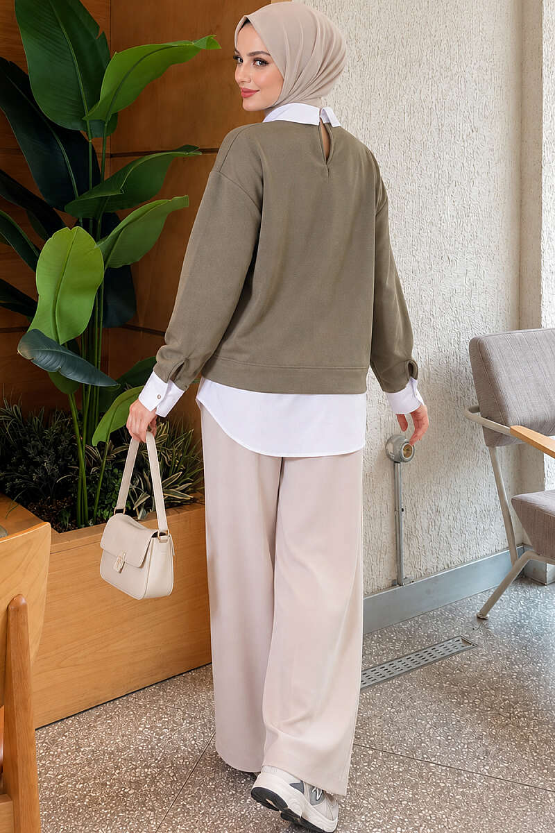 Shirt-Layered Basic Tunic - Khaki