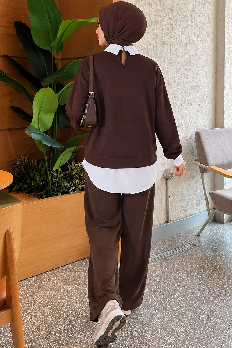 Shirt-Layered Basic Tunic - Brown