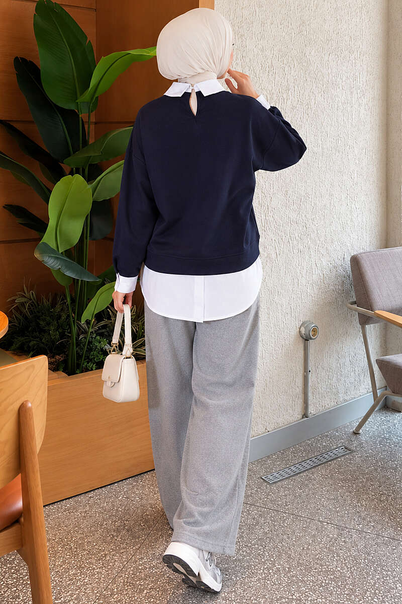 Shirt-Layered Basic Tunic - Navy