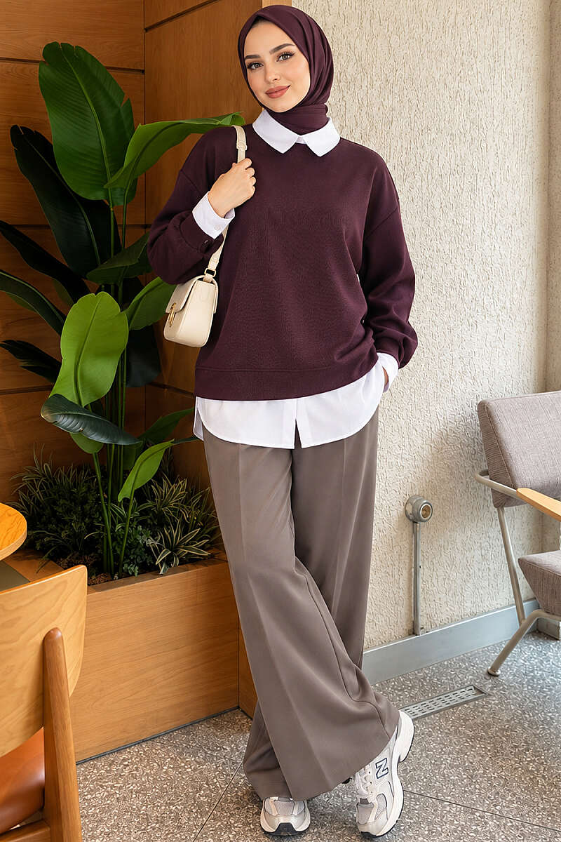 Shirt-Layered Basic Tunic - Plum