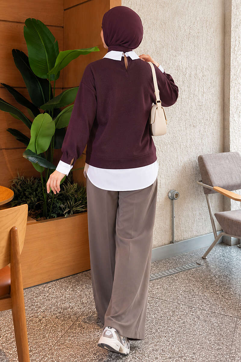 Shirt-Layered Basic Tunic - Plum
