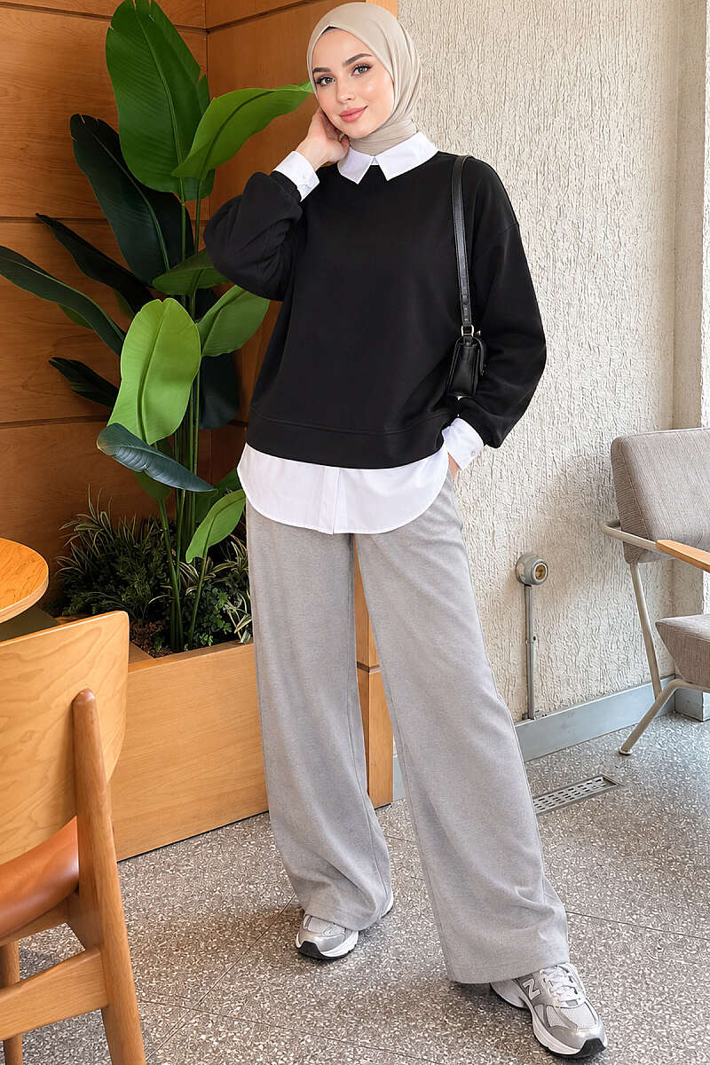Shirt-Layered Basic Tunic - Black