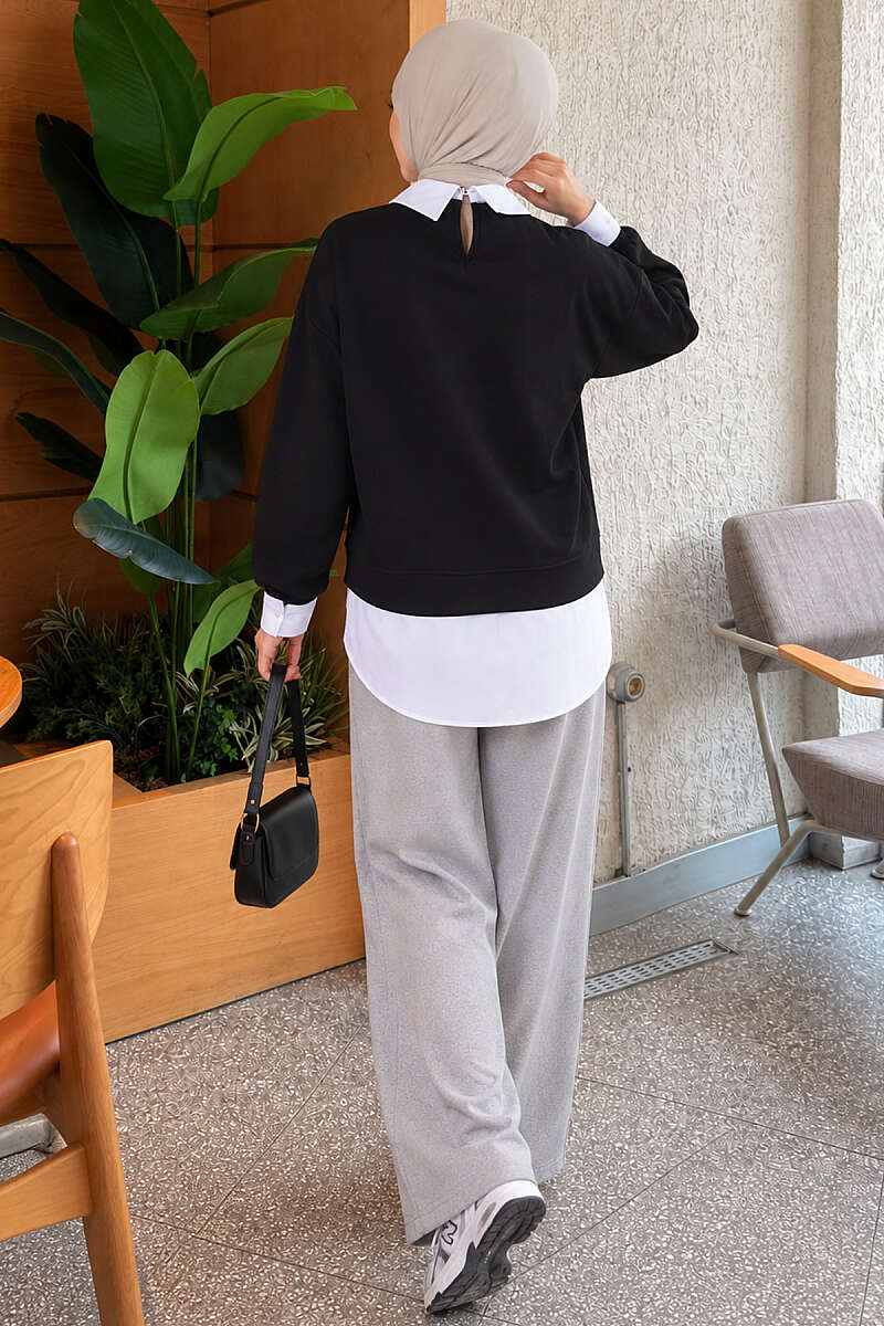 Shirt-Layered Basic Tunic - Black