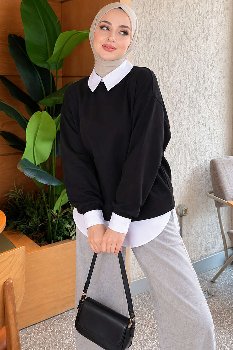 Shirt-Layered Basic Tunic - Black